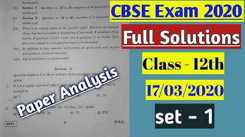 CBSE 12th mathematics 2020 paper set 1 full solutions | code 65/2/1