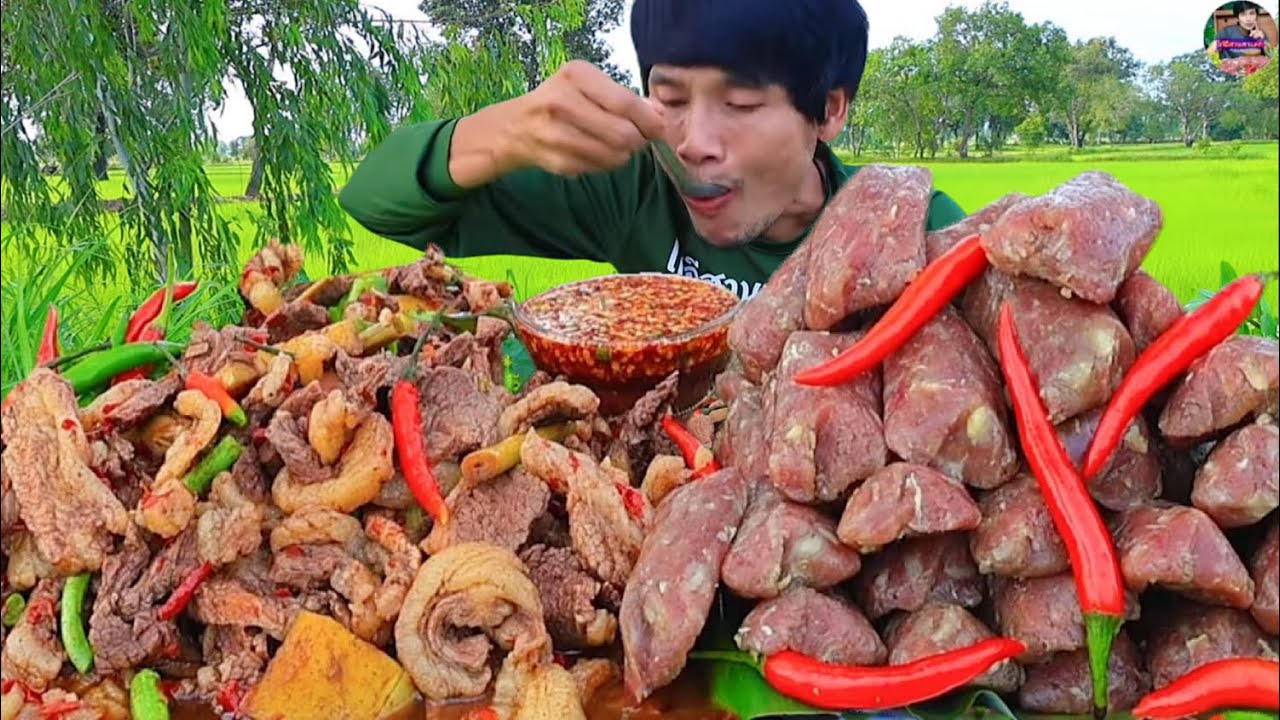อ่อมเนื้อติดมันส้มเนื้อวัวแกล้มลูกโดดผักสดแซ่บคักอีหลีครับพี่น้องMUKBANG EATING SHOW#โก้อีสานพาแดก