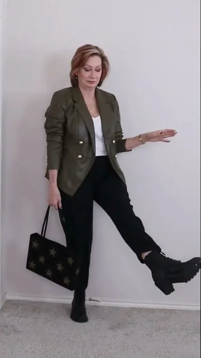 OLIVE faux leather jacket and combat boots for fal...