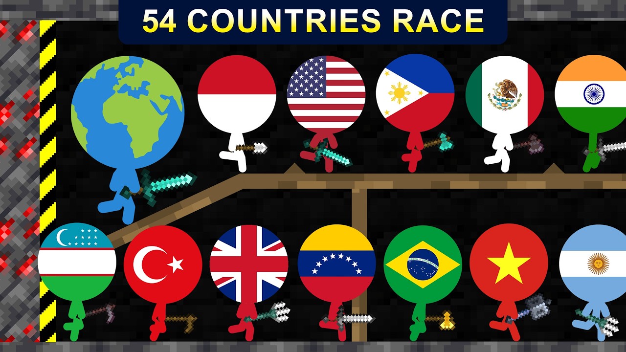 54 Stickman Countries Shutter Crush Elimination Marble Race in Minecraft Map