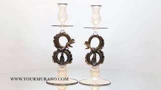 Murano Glass Candle Holders Gold Classic Dragon -  MORGANA | YOURMURANO