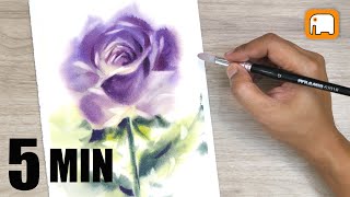 5 minute How to paint   PURPLE ROSE WITHOUT DRAWING Watercolour tutorial \/Demonstration  \/Watercolor