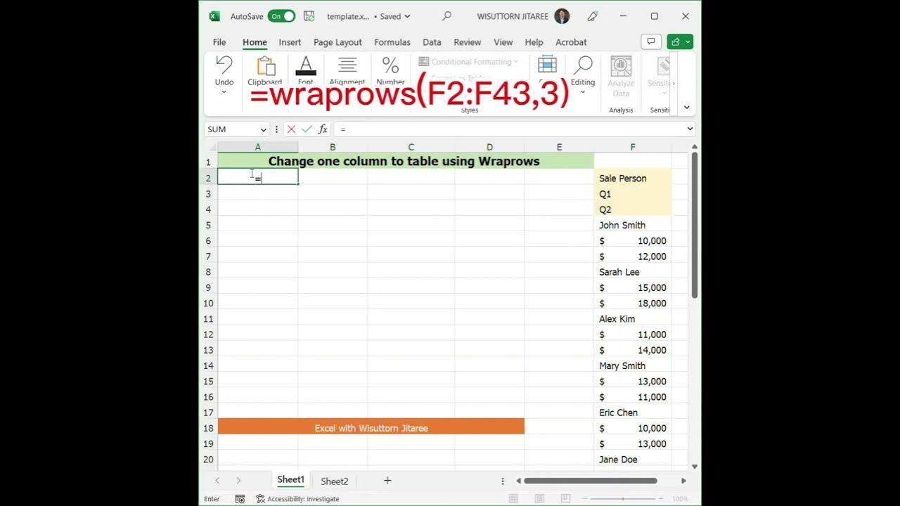 Wraprows Function in excel - YouTube