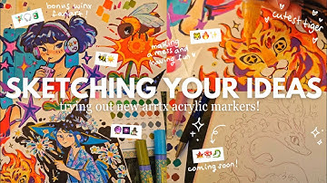 Drawing your ideas! ☘️✨ filling a sketchbook page with Arrtx acrylic markers ⊹ ࣪ ˖