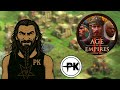 Surviving a tower rush and pressuring with arbalets - AoE2