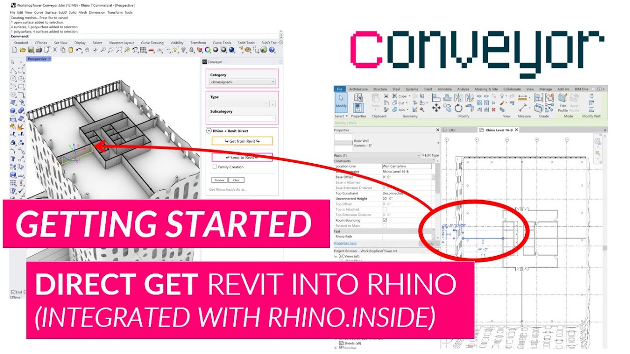 Conveyor Tutorial - Get Revit Walls into Rhino (Conveyor + Rhino.Inside.Revit)