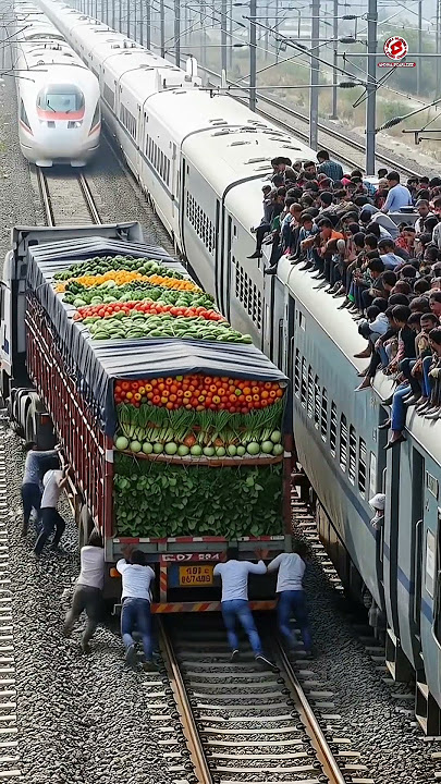 Huge truck stuck on railway track viral