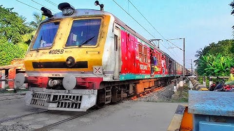 Quick Speedy Aerodynamic Face Ad-Printed Colourful EMU Local Skip Busy Railgate | Eastern Railways