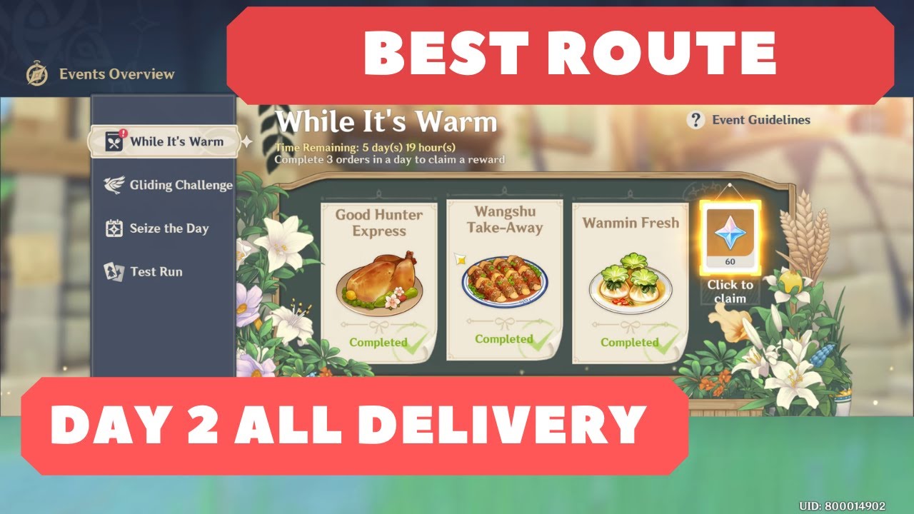 While It's Warm Day 2 Easy Route All Delivery! SEE DESC FOR 300 FREE PRIMOSGEMS! Genshin Impact