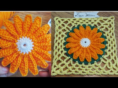 Crochet Daisy Flower In The Mesh Square