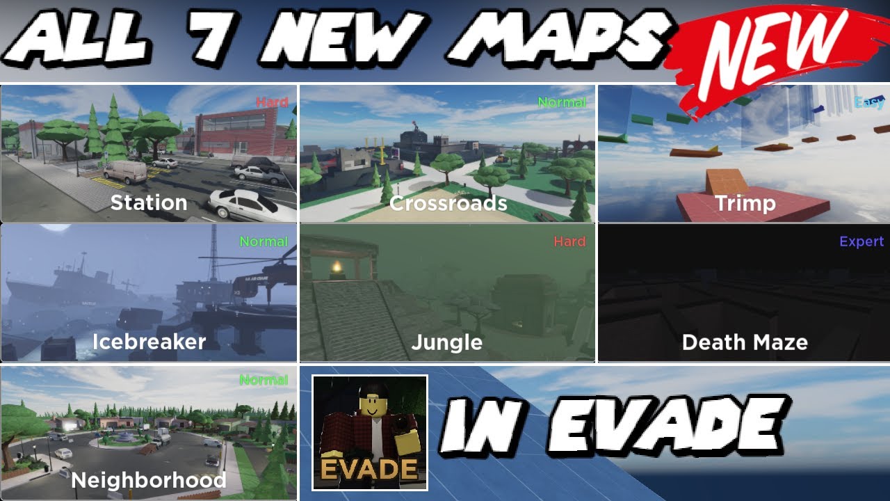 ALL 7 NEW EVADE MAPS (SECRET MAP & DEATH MAZE) 