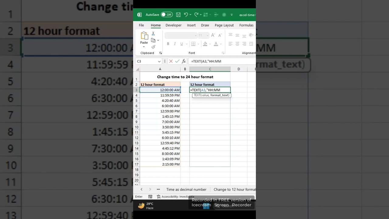 Change time to 24 hour format #exceltips #exceltutorial #excel #time #24hourformat