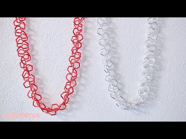 【ビーズステッチ】竹ビーズだけで作る幾何学模様のネックレス☆作り方　How to make a geometric necklace using bugle  beads.