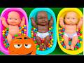Full of 3 Rainbow BathTubs Candy with M&M's & Magic Slime Cutting Video
