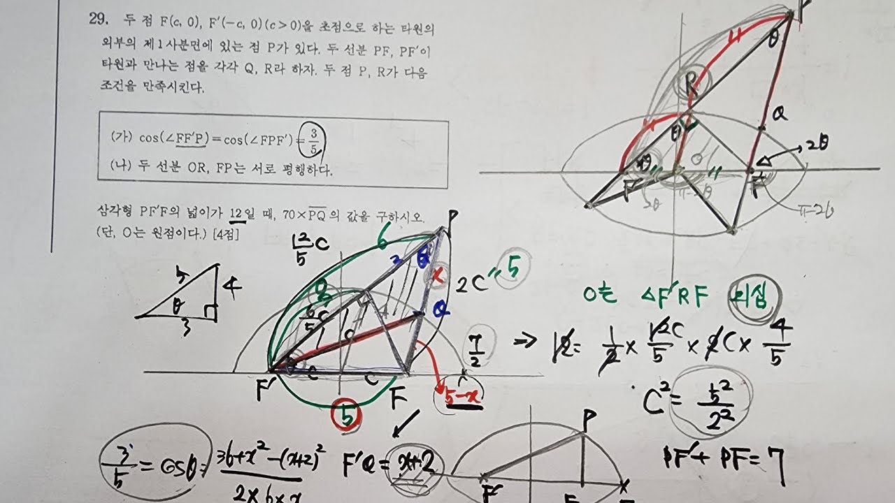 고등기하-수능수학선택-이차곡선 실전심화문제-타원의 정의와 도형의 닮음 및 수1 삼각함수 통합형, 쌍곡선의 대칭성과 평행사변형 ...
