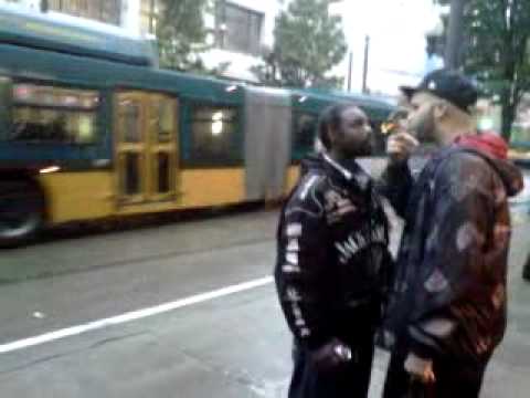 1 Blood vs 2 Crip Downtown  Confrotaion Dt Seattle in a Blood area By Bugatti Boo