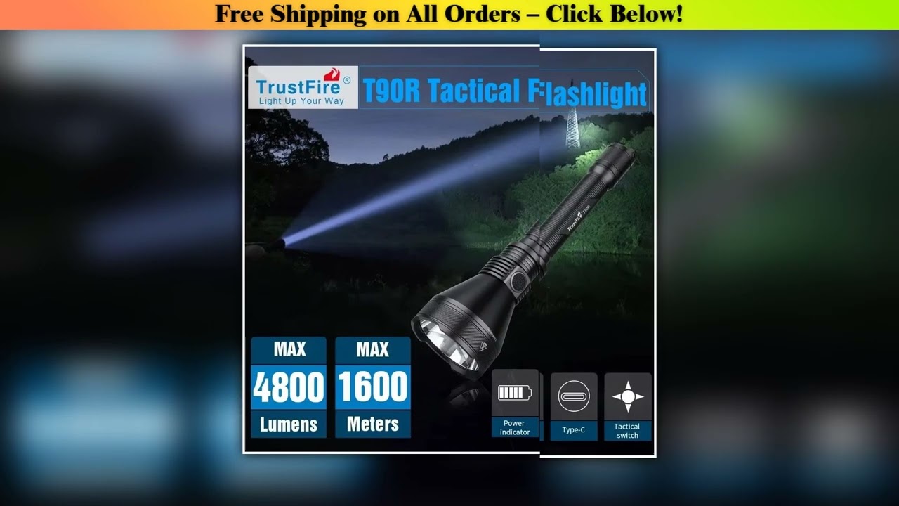 Military Tactical Powerful Flashlight 4800Lumens High Power Rechargeable Torch Light 1600M for