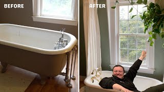 Cant believe we pulled this off! Clawfoot tub gets her legs! + more bathroom reno