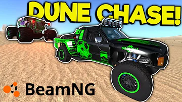 MONSTER TRUCK VS TROPHY TRUCK CHASES & CRASHES! - BeamNG Gameplay & Crashes - Jumps & Stunts