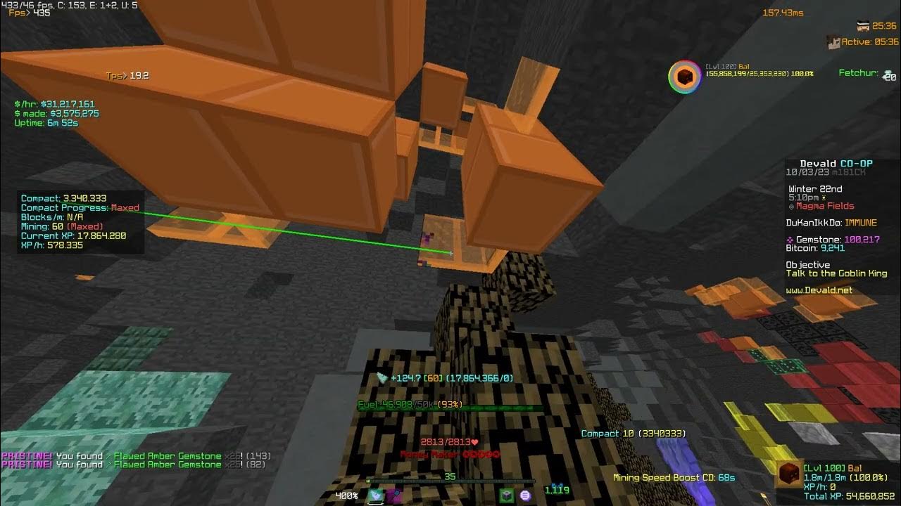Hypixel Skyblock Chill amber mining 38m/hr 150200 ping YouTube
