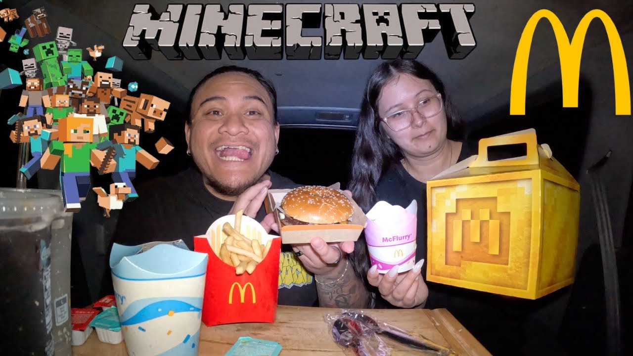Camping + McDonald’s MUKBANG NEW MINECRAFT collectible & trying something crazy!