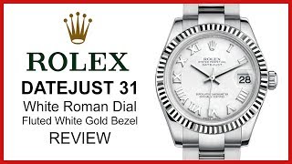 ▶ Rolex Lady Datejust 31, White Roman, Fluted White Gold Bezel, Steel Oyster REVIEW - 178274