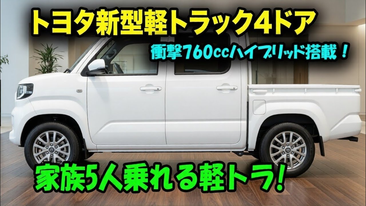 トヨタ新型軽トラック4ドア発表、760ccエンジン搭載！ハイブリッドで軽