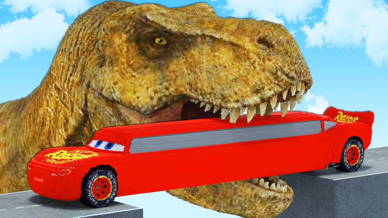 LONG CARS vs DINOSAURS in Teardown