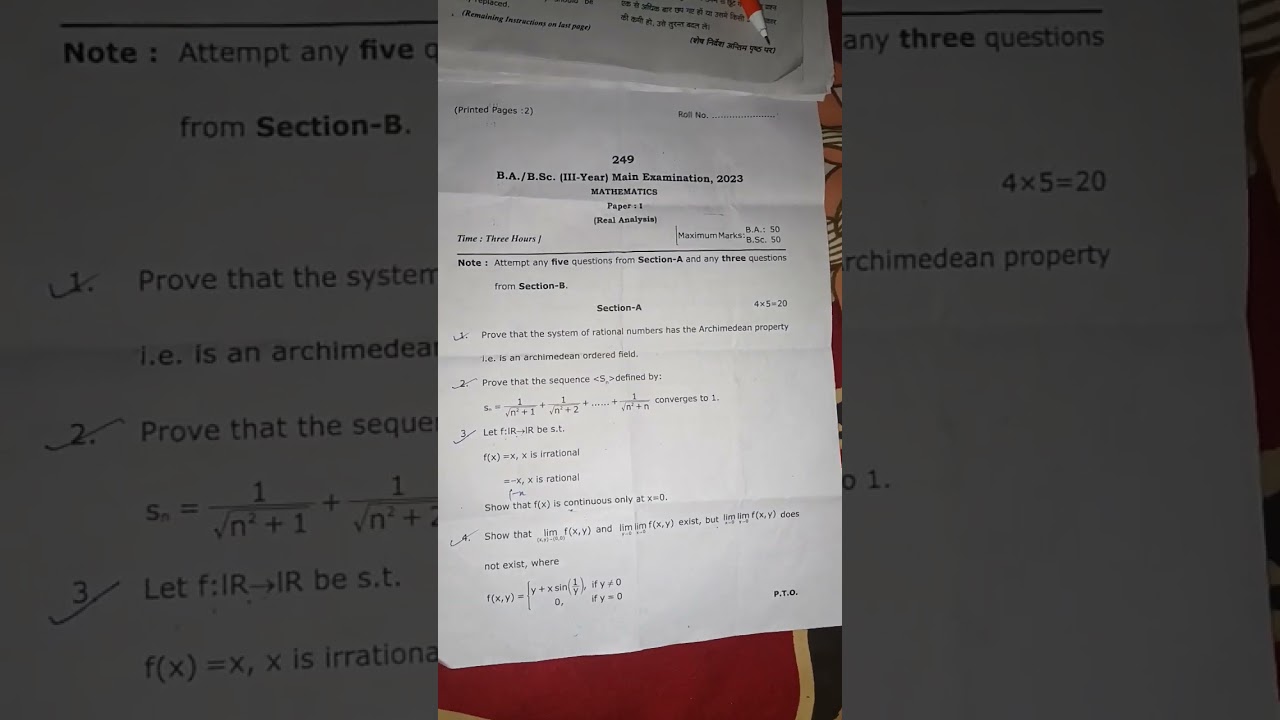 real anlysis (2023) first paper bsc final year,, drbrau ambedkar university,,, agra college,