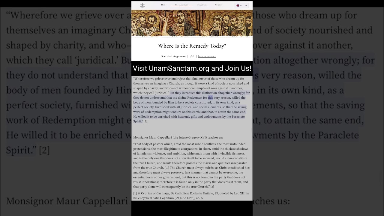 Arg#7: Where Is The Remedy Today? UnamSanctam.org
