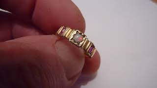 Victorian/Antique 15 Carat Gold, Ruby & Natural Opal Ring. 1877. Size. M
