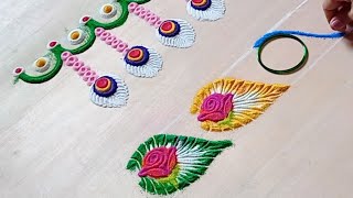 Vat purnima special 3 border rangoli designs | Latest door rangoli designs | Rose flower rangoli |