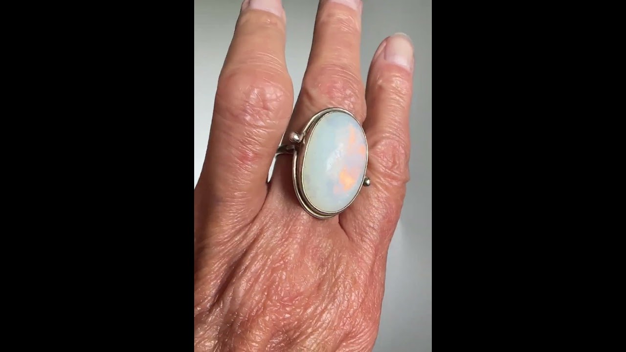 Vintage Silver Jelly Opal Cabochon Statement Ring