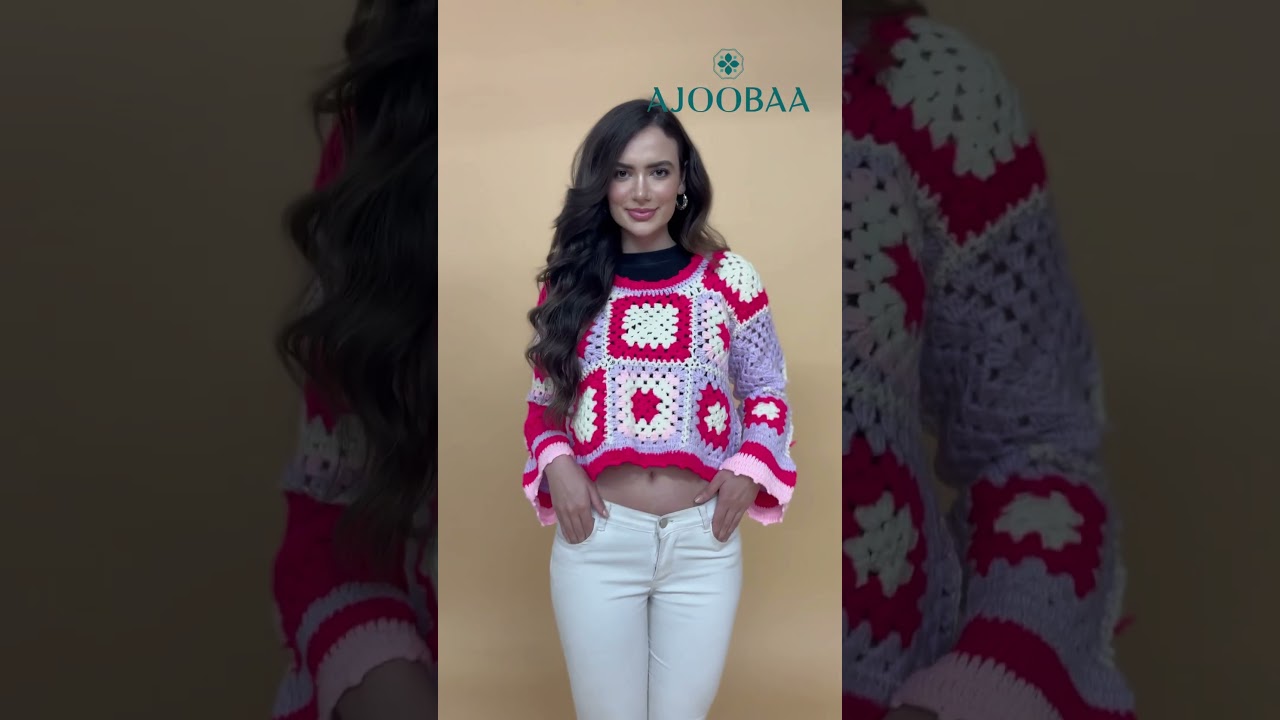 Crochet Fuscia Hot pink Handmade Sweater for Women by Velvery 