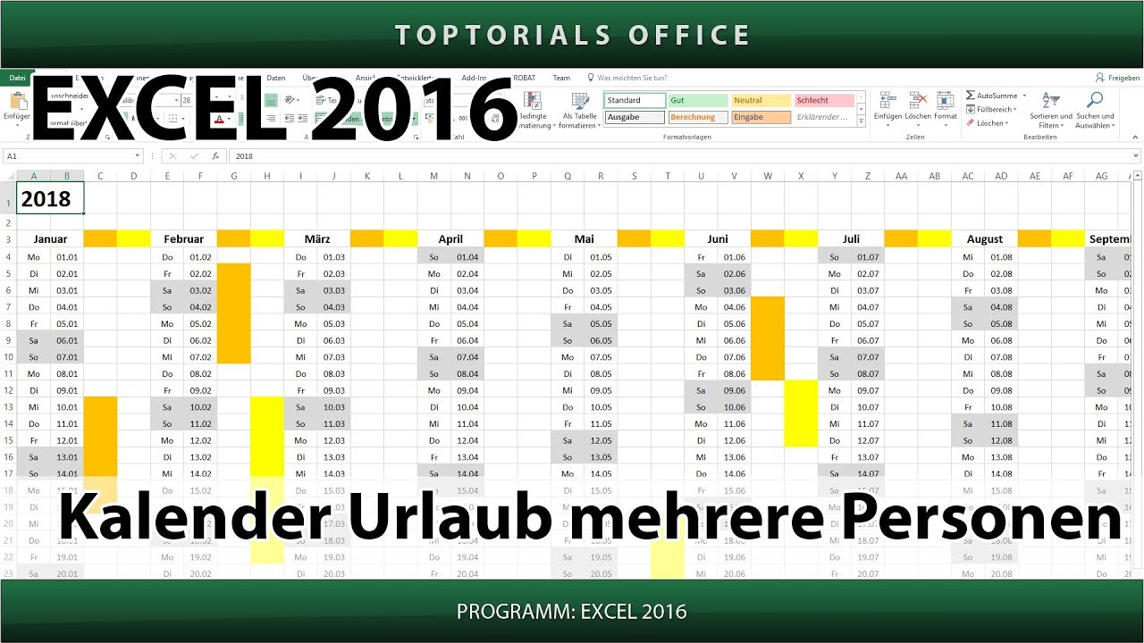 Kalender Datum Zeit Excel Toptorials