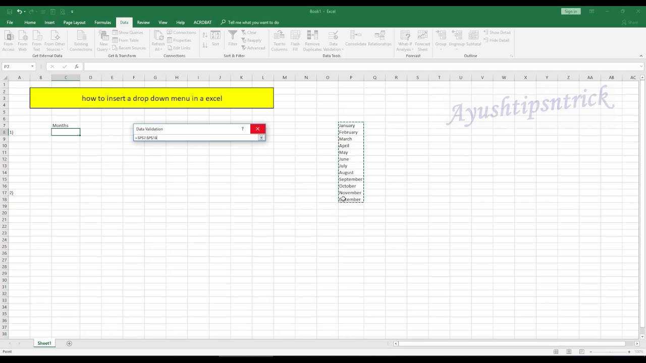 Tutorial to Learn : How to insert Drop Down List (Data Validation) in Excel || By Ayushtipsntrick