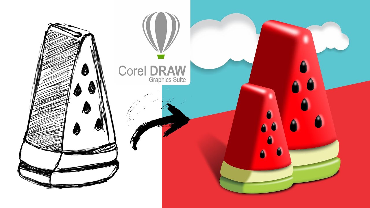 Linework to 3d Watermelon | Speed Art | Corel Draw