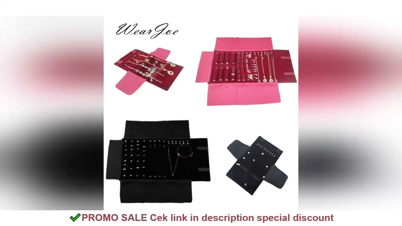 Elegant Velvet Jewelry Organizer Roll Travel Zipper Bag Carrying Case For Multiple Necklace Ring Ear