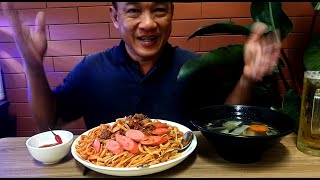 Asmr Eating Show l Mì Ý sốt thịt bò bằm canh nấm măng Mukbang