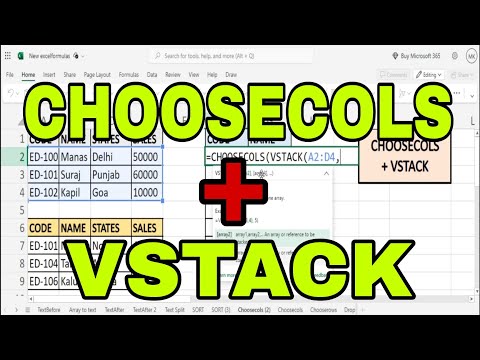 CHOOSECOLS with VSTACK Function in Excel