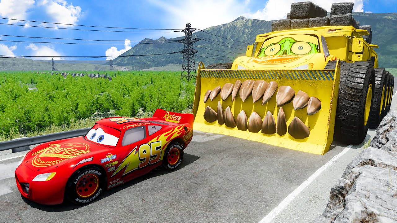 Giant ROCK DUMP TRUCK McQueen Eater VS Cars Lightning McQueen Escape Monster Beamng.Drive #3