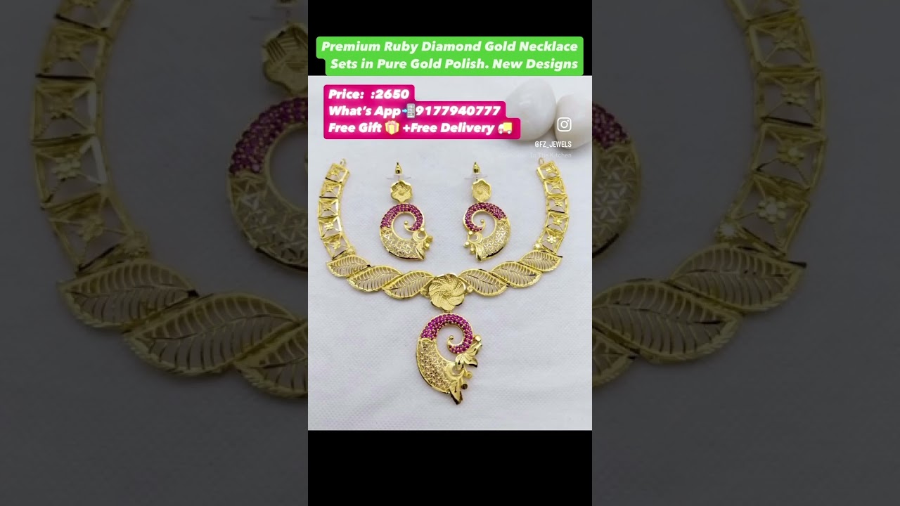 Premium Ruby Diamond Gold Necklace Sets In Pure Gold Polish 