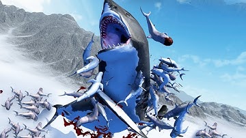 FLYING SHARKS vs MEGA-MEGALODON! - Beast Battle Simulator Gameplay | Pungence