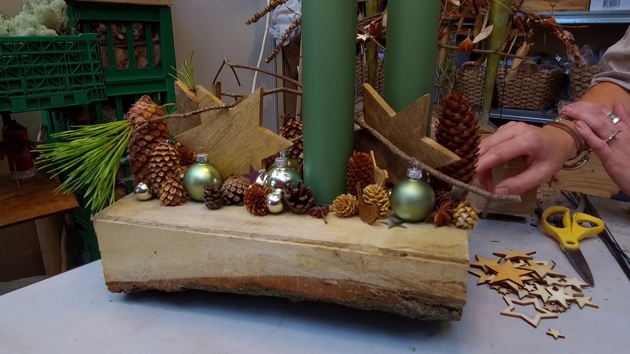 Blomsterværkstedet laver juledekorationer lavet pÃ¥ træstykker youtube Udendørs juledekorationer