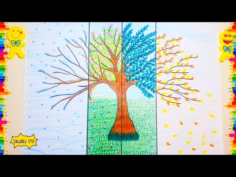 İLİN 4 FƏSLİ ŞƏKLİ  / AĞAC ŞƏKLİ / DRAW 4 SEASONS TREE/ КАК РИСОВАТЬ ВРЕМЕНА ГОДА @smiletv-sekilcekmek