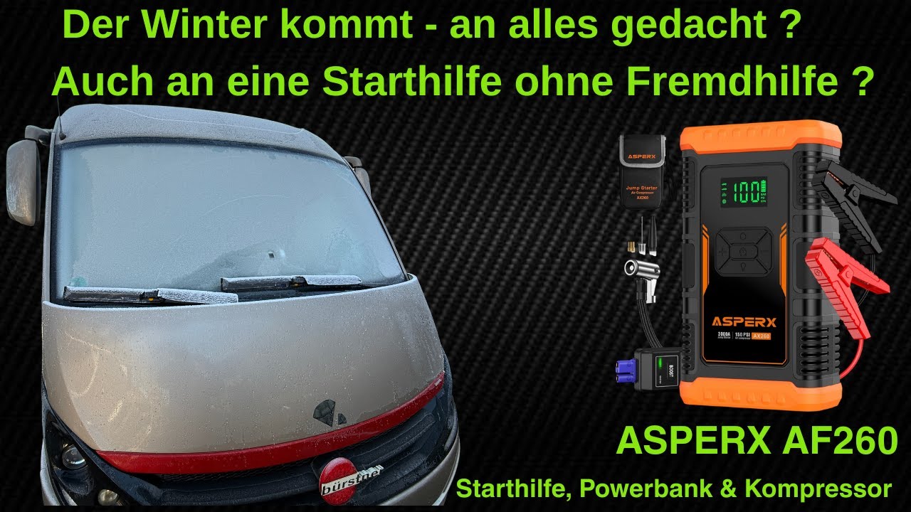 STARTHILFE ohne fremde Hilfe !? ASPERX AX260 Jump Starter, Powerbank & Kompressor hilft in Sekunden.