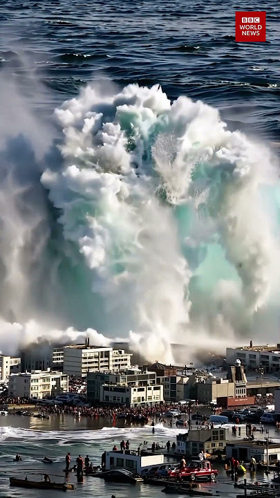 Massive Tsunami Hits Coastal City: Shocking Footage 🌊🏙️#Tsunami #NaturalDisaster #news  #Tragedy