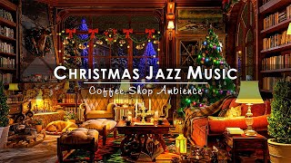 Warm Christmas Night with Christmas Jazz Music & Crackling Fireplace at Cozy Coffee Shop Ambience