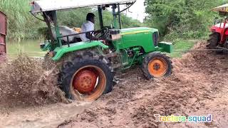 John deere 5045 4wd tractor stuck river pulling out kubota mu4501 4wd tractor