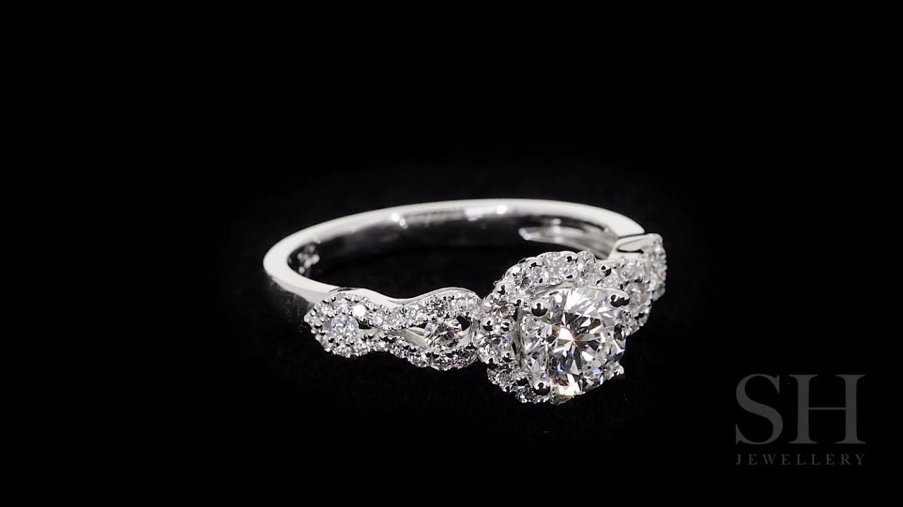 Halo engagement ring with wavy band W0321   0.60ct